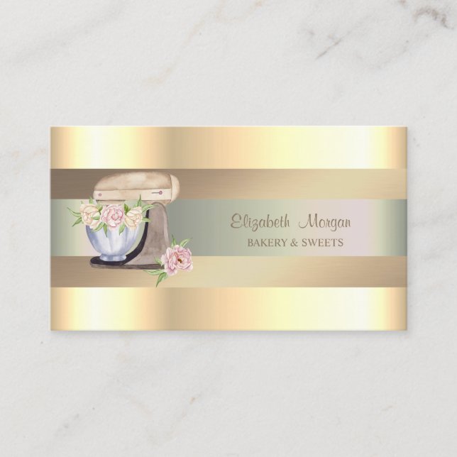 Carte De Visite Fleurs Mixer Rétro, Faux Gold (Devant)
