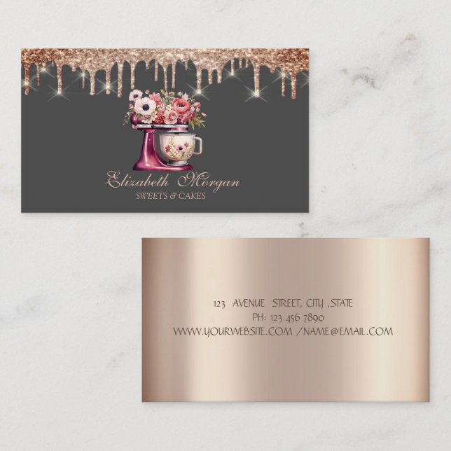 Carte De Visite Fleurs Mixer Rouge Rose Boulangerie à gouttes en o (Devant / Derrière)