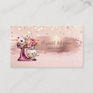Carte De Visite Fleurs Mixer Rouges, Confetti Or, Brosse