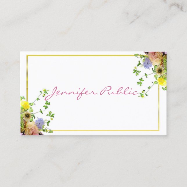 Carte De Visite Fleurs modernes d'aquarelle de modèle élégant de (Devant)