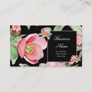 Carte De Visite Fleurs noires de feuilles vertes florales roses