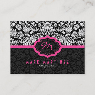 Carte De Visite Fleurs Noires Et Blanches Damas Accents Rose