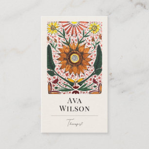 Carte De Visite Fleurs orange et vert symétriques peintes à la mai