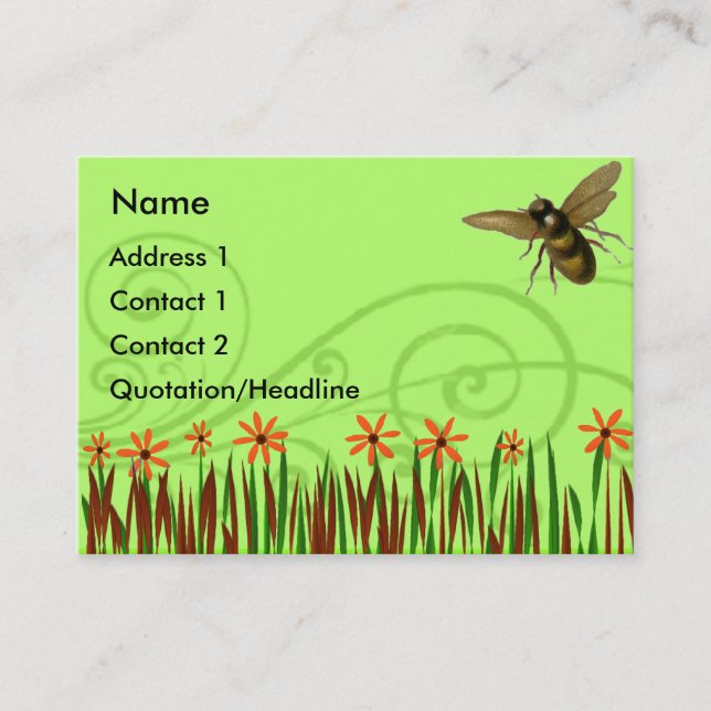 Carte De Visite Fleurs Oranges Sauvages Avec Abeille (Devant)