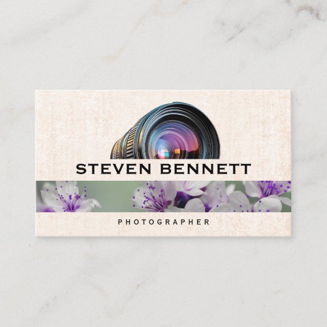 Carte De Visite Fleurs | Photographe Camera Lens (Devant)