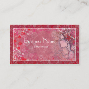 Carte De Visite Fleurs rose rouge et blanc avec femme illustrée