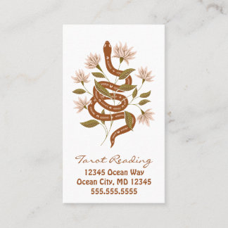Carte De Visite Fleurs rose serpent Brown Lecture de Tarot