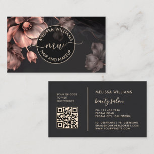 Carte De Visite Fleurs roses brillantes logo noir