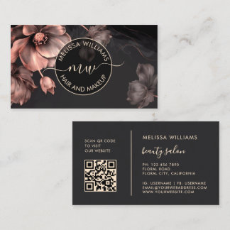 Carte De Visite Fleurs roses brillantes logo noir