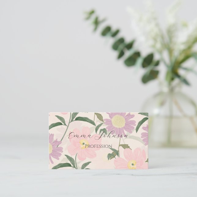 Carte De Visite Fleurs roses élégantes Aquarelle Boho Floral (Debout devant)