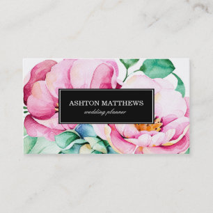 Carte De Visite Fleurs roses élégantes d'aquarelle