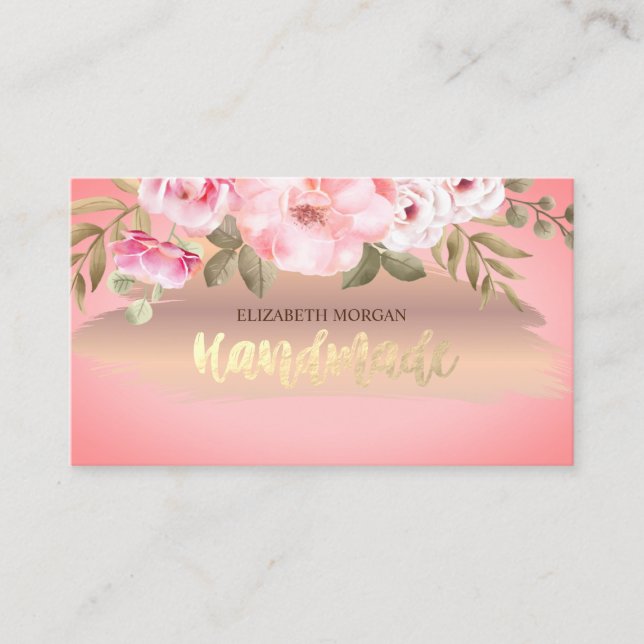 Carte De Visite Fleurs Roses en or élégantes (Devant)