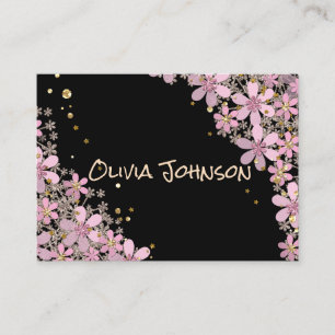 Carte De Visite Fleurs roses florales parties scintillant pois dor