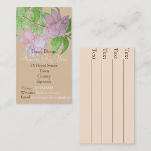 Carte De Visite Fleurs roses Jardin feuille design fleuriste