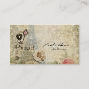 Carte De Visite Fleurs Roses Roses Parisiennes Vintage & Clé Bouti