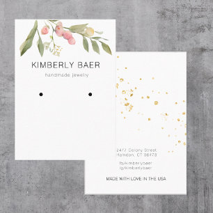 Carte De Visite Fleurs roses Verdure Or Blanc Écran d'oreille
