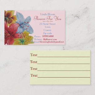 Carte De Visite fleurs rouge jaune bleu Lilies fleuristes originau