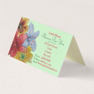 Carte De Visite fleurs rouge jaune bleu Lys fleuristes originaux B