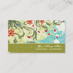 Carte De Visite Fleurs rouges vintages vert olive turquoise grunge