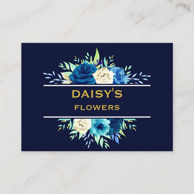 Carte De Visite Fleurs Royal Blue White Rose Floral (Devant)