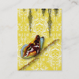 Carte De Visite Fleurs sauvages de damassé, PAPILLON en jaune