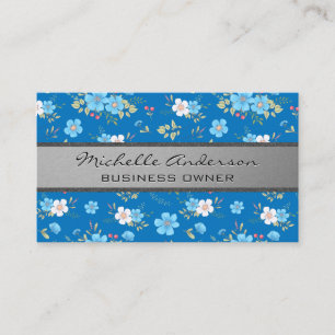 Carte De Visite Fleurs sauvages Motif Floral bleu blanc