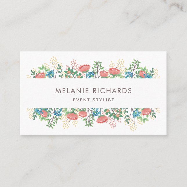 Carte De Visite Fleurs sauvages roses et bleus (Devant)