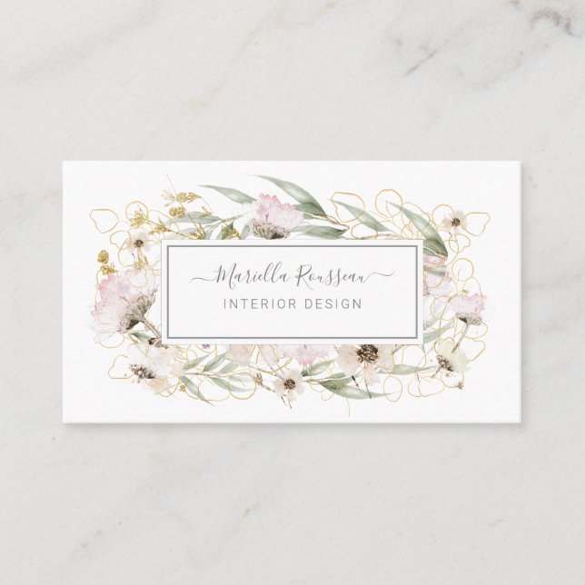 Carte De Visite Fleurs sauvages Verdure Parties scintillant or Car (Devant)