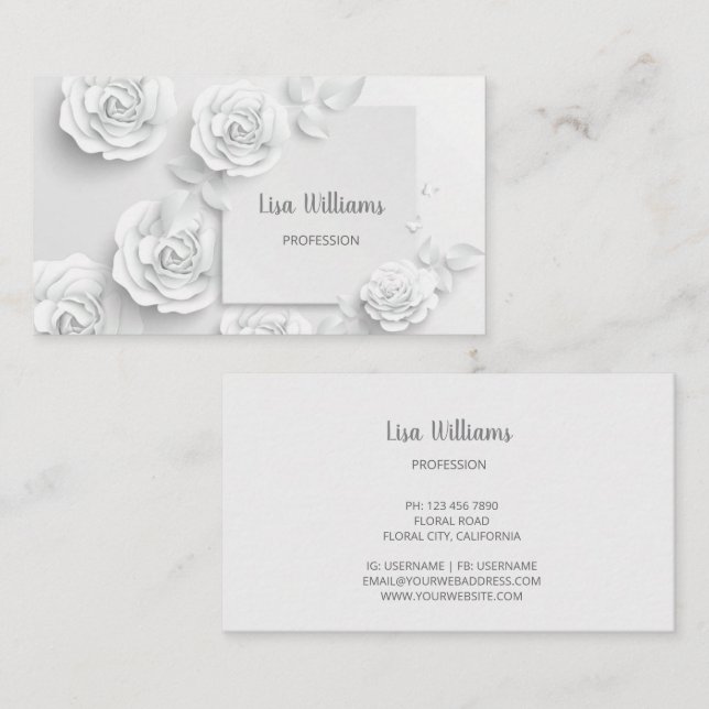 Carte De Visite Fleurs simples 3D blanches (Devant / Derrière)