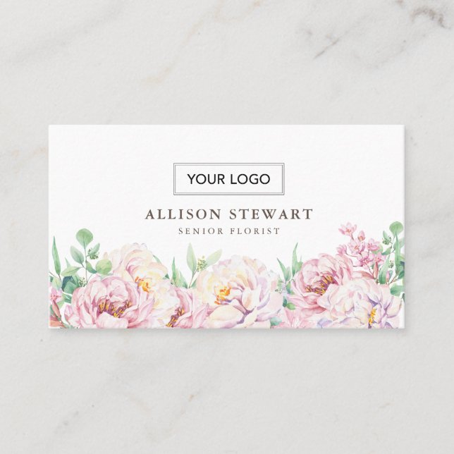 Carte de visite Fleurs simples avec code QR (Devant)