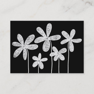 Carte De Visite Fleurs simples dessinant - blanc sur le noir