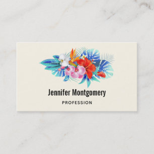 Carte De Visite Fleurs tropicales exotiques en rose et turquoise