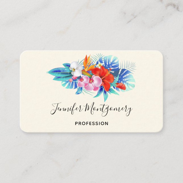Carte De Visite Fleurs tropicales exotiques - Rose & Aqua (Devant)