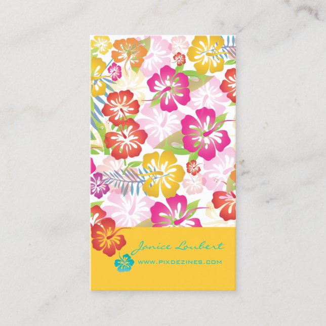 CARTE DE VISITE FLEURS TROPICALES GRAVES RÉTRO, HIBISCUS (Devant)