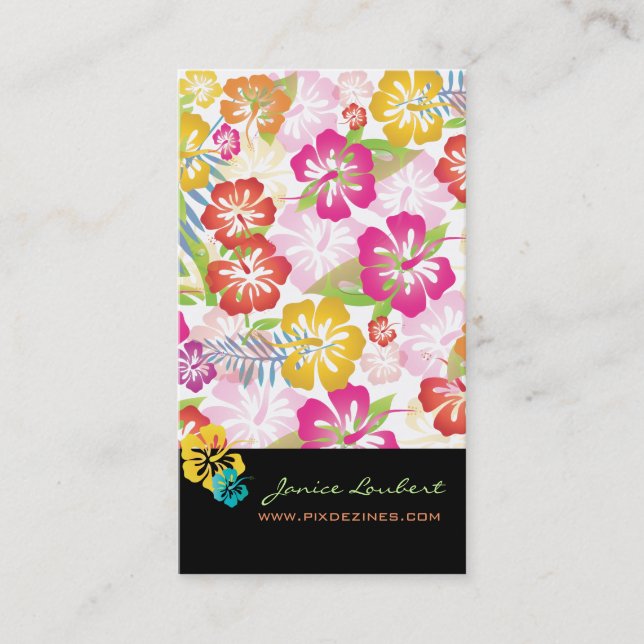 CARTE DE VISITE FLEURS TROPICALES GRAVES RÉTRO, HIBISCUS (Devant)