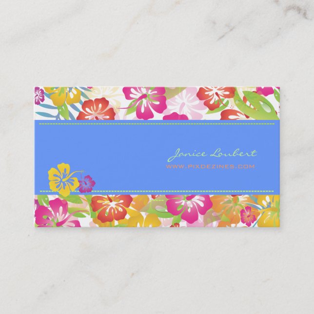 CARTE DE VISITE FLEURS TROPICALES GRAVES RÉTRO, HIBISCUS (Devant)