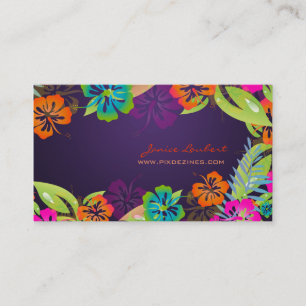 CARTE DE VISITE FLEURS TROPICALES GRAVES RÉTRO, HIBISCUS