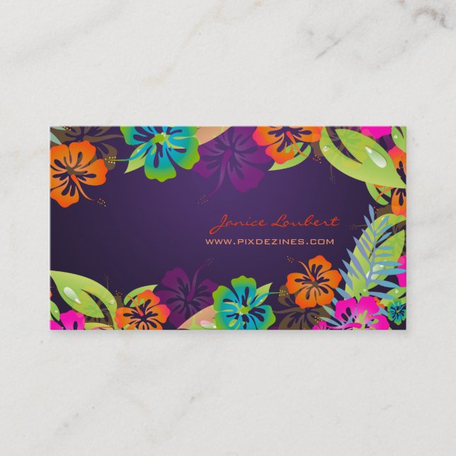 CARTE DE VISITE FLEURS TROPICALES GRAVES RÉTRO, HIBISCUS (Devant)
