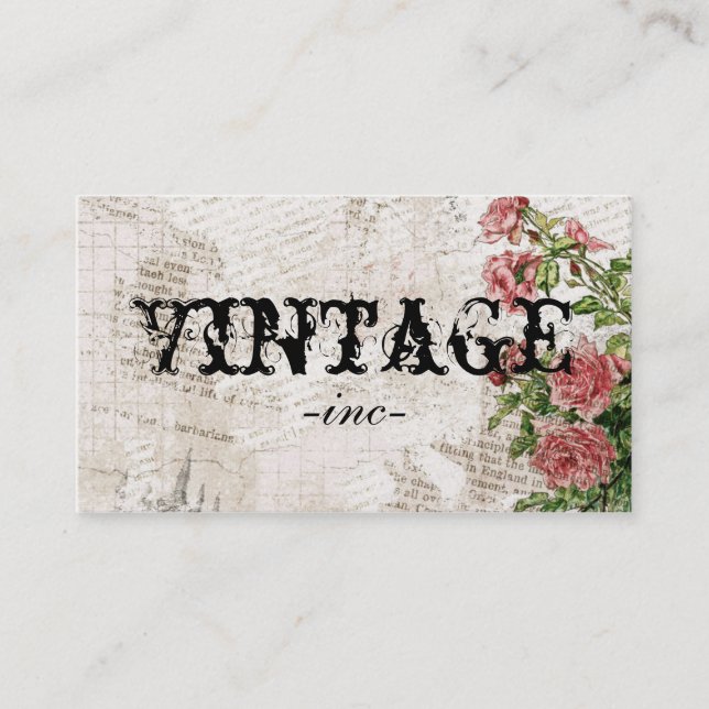Carte De Visite Fleurs vintages au-dessus de texte affligé (Devant)