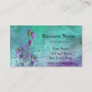 Carte De Visite Fleurs violettes et notes musicales