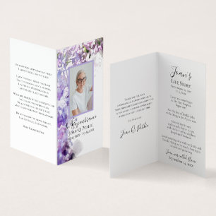 Carte De Visite Fleurs violettes Lilac Aquarelle Prière funéraire