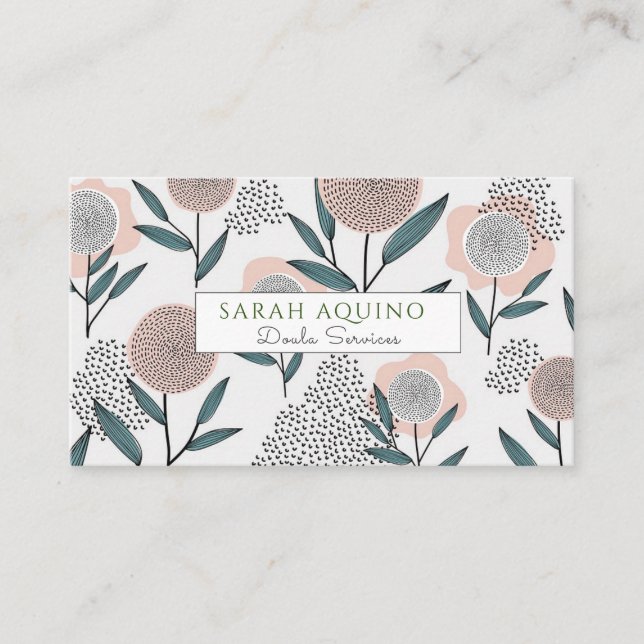 Carte De Visite Fleurs Whimsical Dessinées À La Main Services De N (Devant)