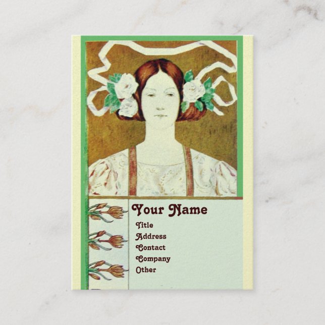 Carte De Visite FLORA / DAME AU MONOGRAMME ROSES BLANCHES Or (Devant)