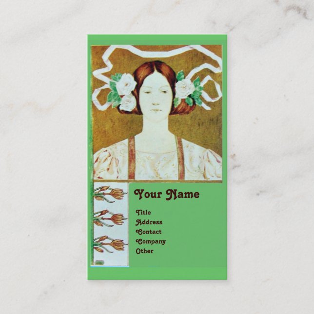 CARTE DE VISITE FLORA/FEMME AU MONOGRAMME DE ROSES BLANCHES (Devant)