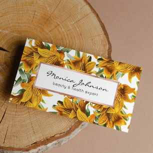 Carte De Visite Floral à la mode de lis vert orange rustique