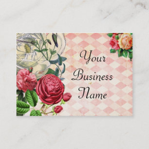Carte de visite floral à motifs de losanges rose
