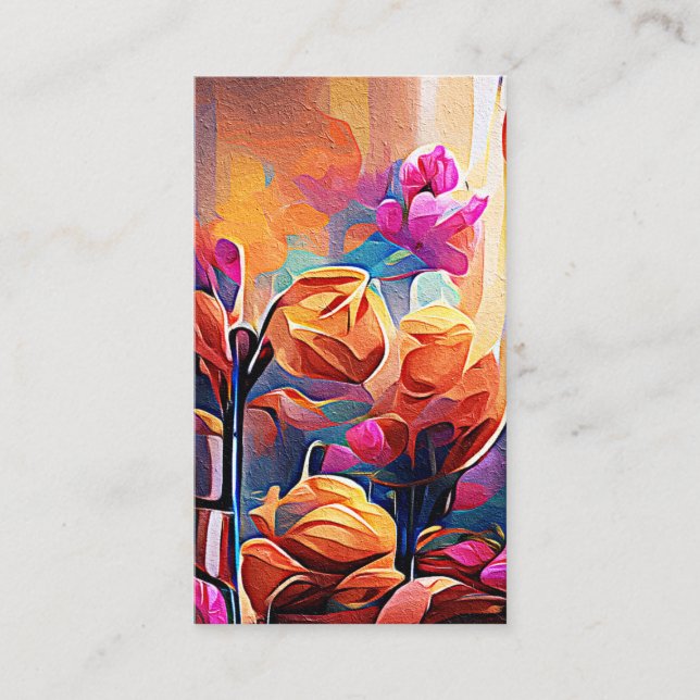 Carte De Visite Floral Abstract Art Orange Red Blue Flowers (Devant)