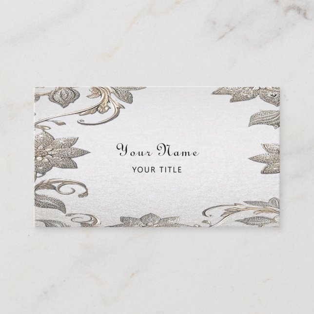 Carte de visite floral argent or (Devant)
