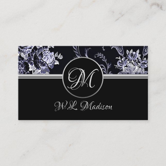 Carte de visite floral argenté Monogram (Devant)