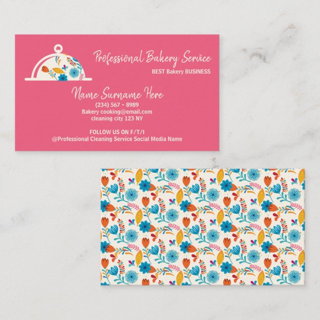 Carte De Visite Floral Bakery Chef cuisinier (Devant / Derrière)